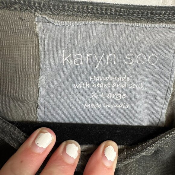 Karyn Seo grey velvet 3/4 sleeve oversize tunic front pockets size XL G6 - Picture 5 of 7